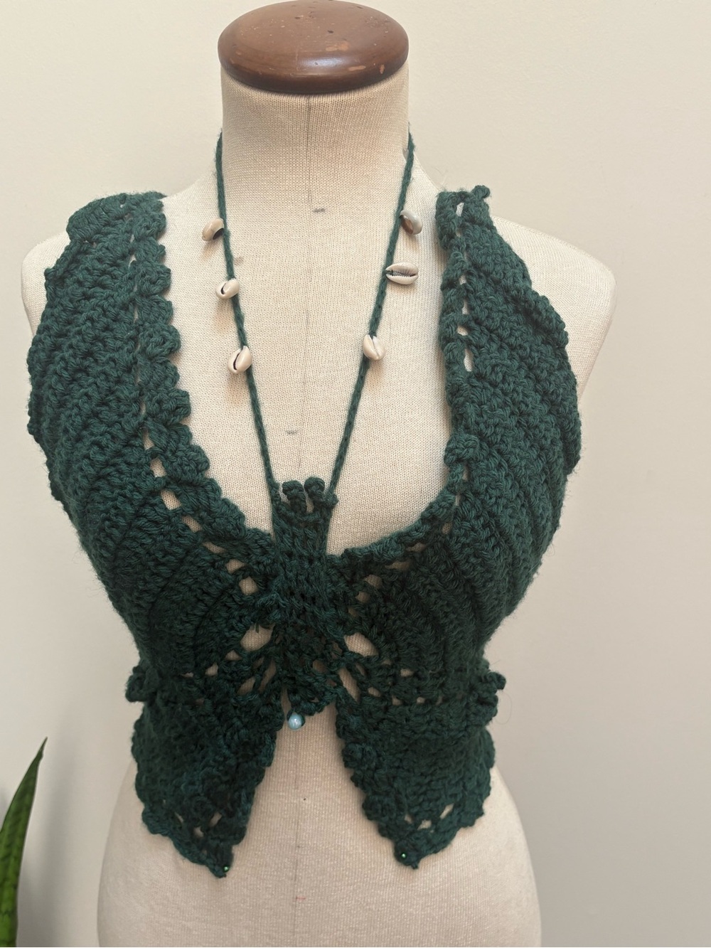 Handmade Butterfly Emerald Green Crochet Halter Top Adjustable S-L